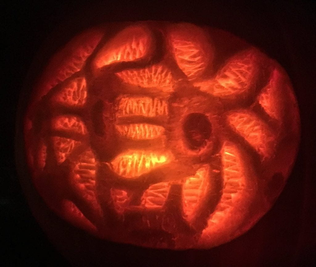A pumpkin carved in the shape of podocytes.